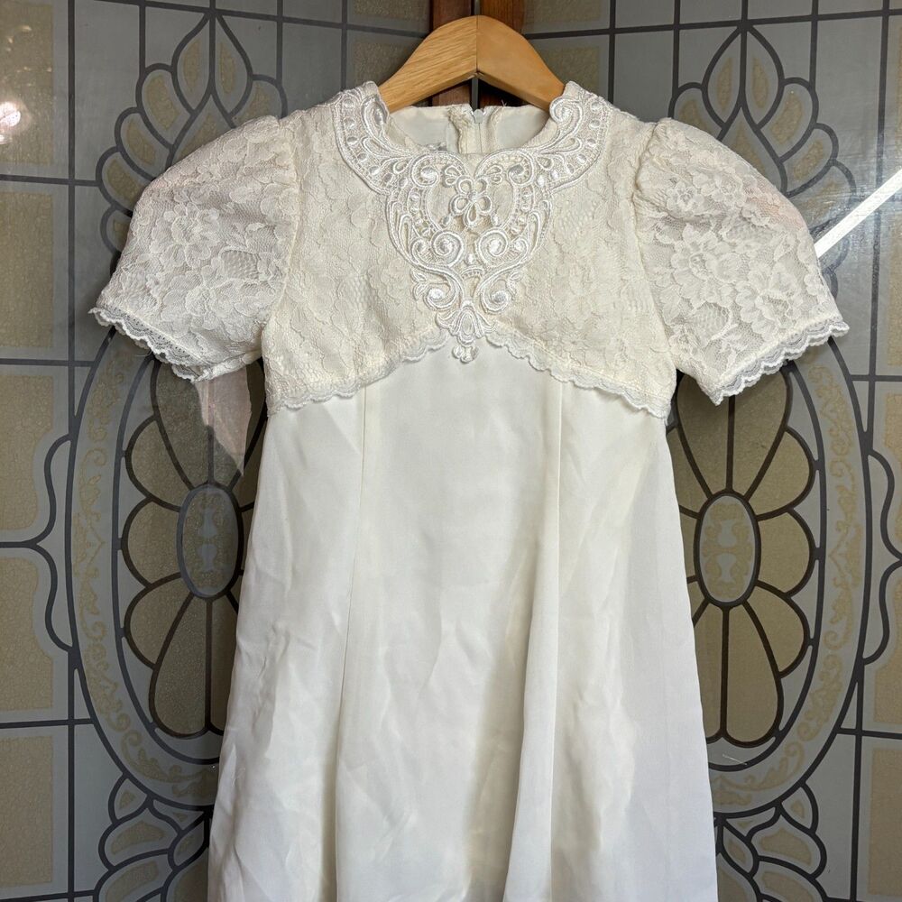 Jessica McClintok Vintage Christening Lace Embroidered Baptism Dress Size 6
